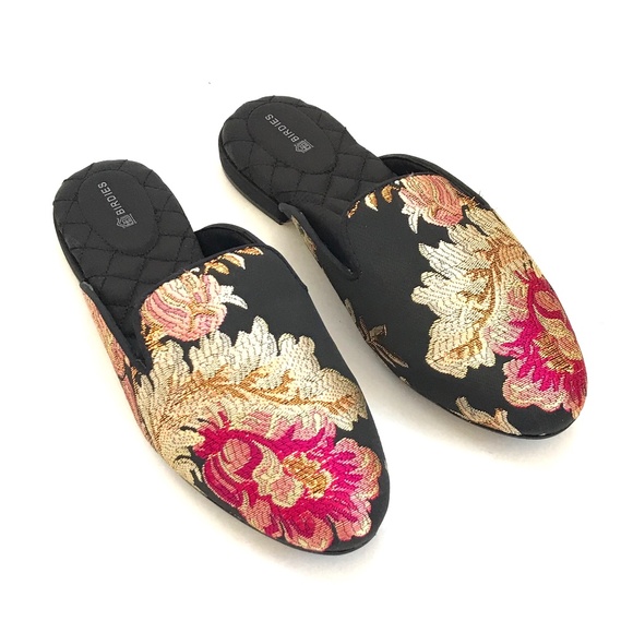 BIRDIES Phoebe Embroidered Floral Jacquard Slipper Mules Flats in Black Size 8 - Picture 1 of 16